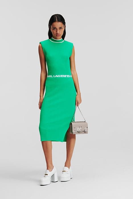 SLVS HIGH NECK KNIT DRESS BRIGHT GREEN by KARL LAGERFELD