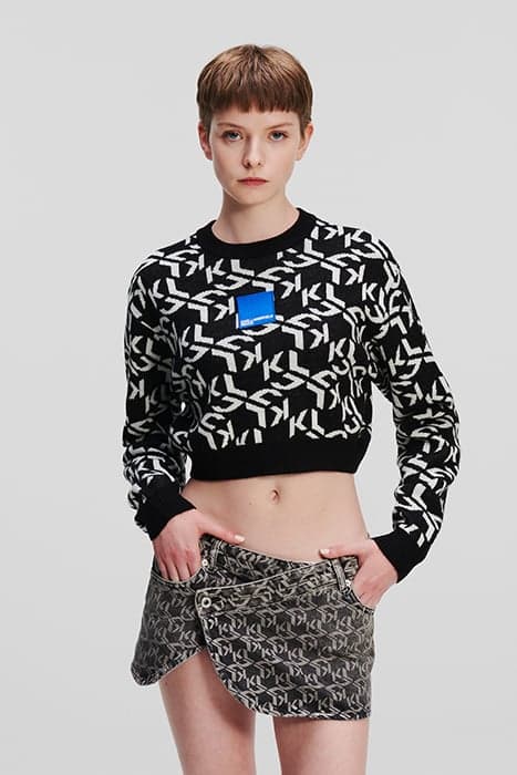 KLJ MONOGRAM JACQUARD SWEATER BLACK WHITE by KARL LAGERFELD