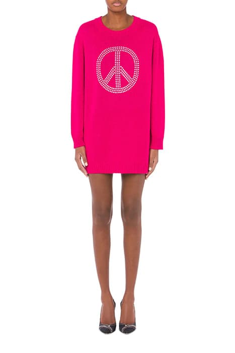 PEACE SYMBOL WOOL BLEND DRESS PINK by Moschino