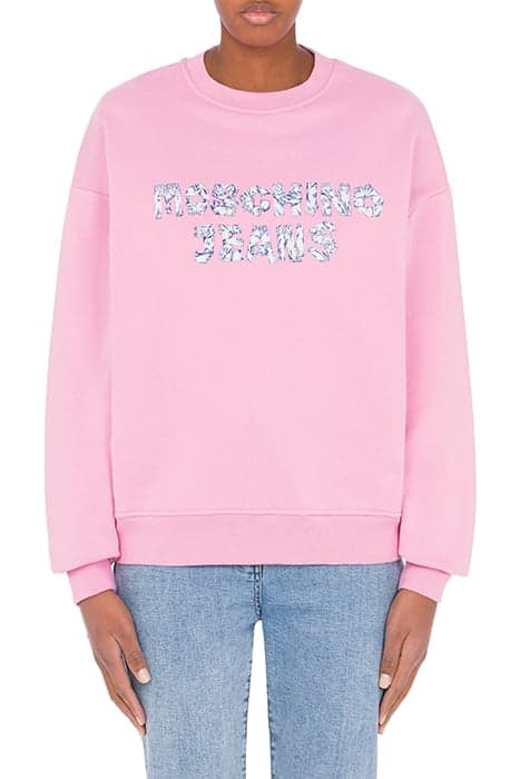 DENIM LOGO PRINT COTTON SWEATSHIRT PINK by Moschino