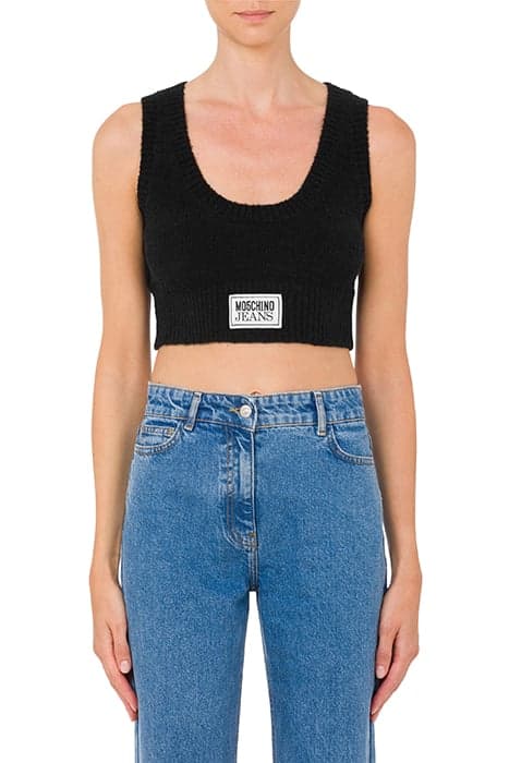 LOGO LABEL BOUCLÉ CROP TOP BLACK by Moschino